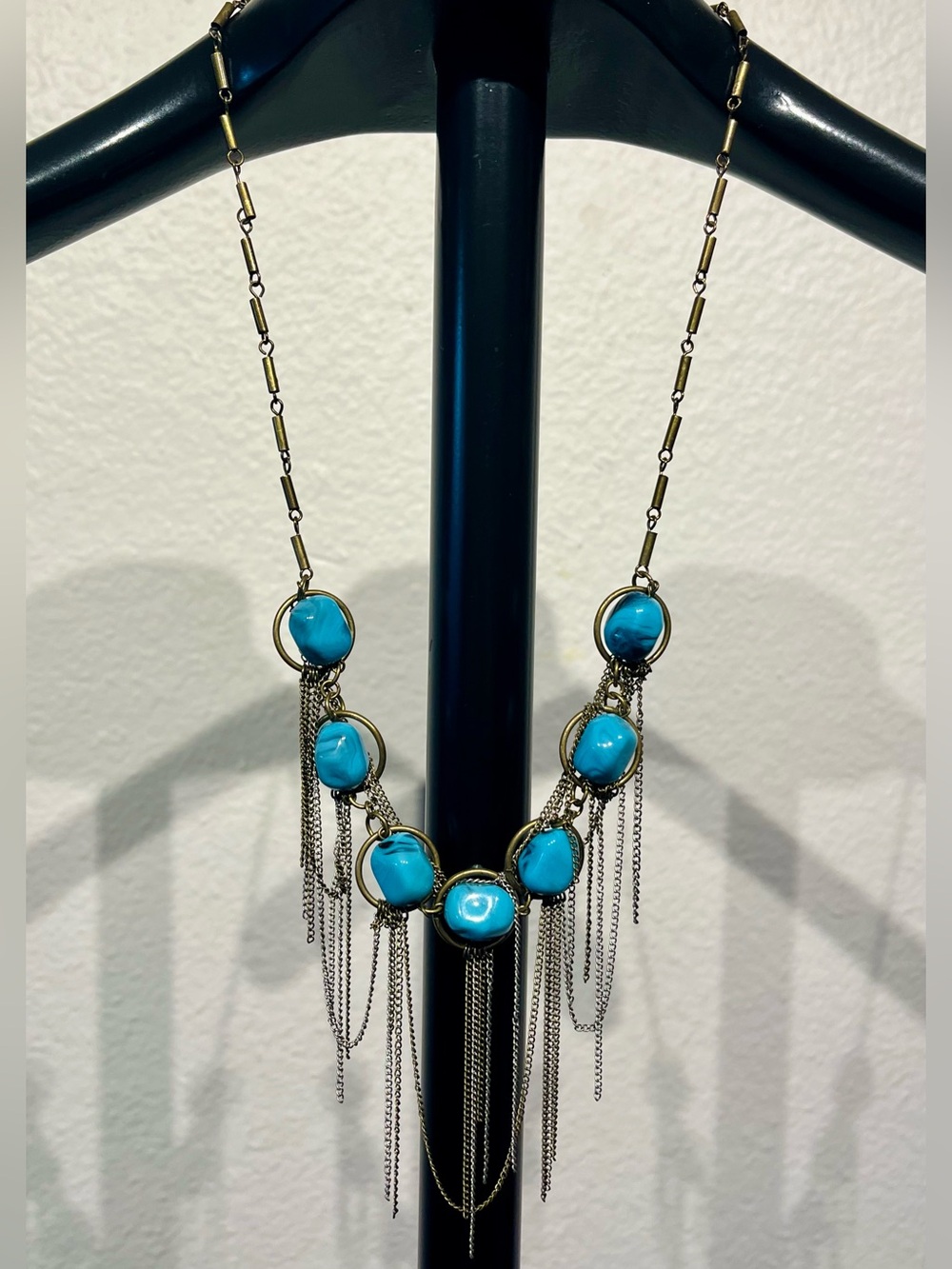 Icing Gold-Tone Necklace with Turquoise Stones and Chain Fringe